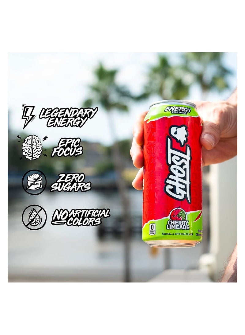 Energy Sugar-Free Energy Drink - 12-Pack, Cherry Limeade, 16oz Cans - Energy & Focus -200mg of Natural Caffeine, L-Carnitine & Taurine -Soy, Gluten-Free, Vegan