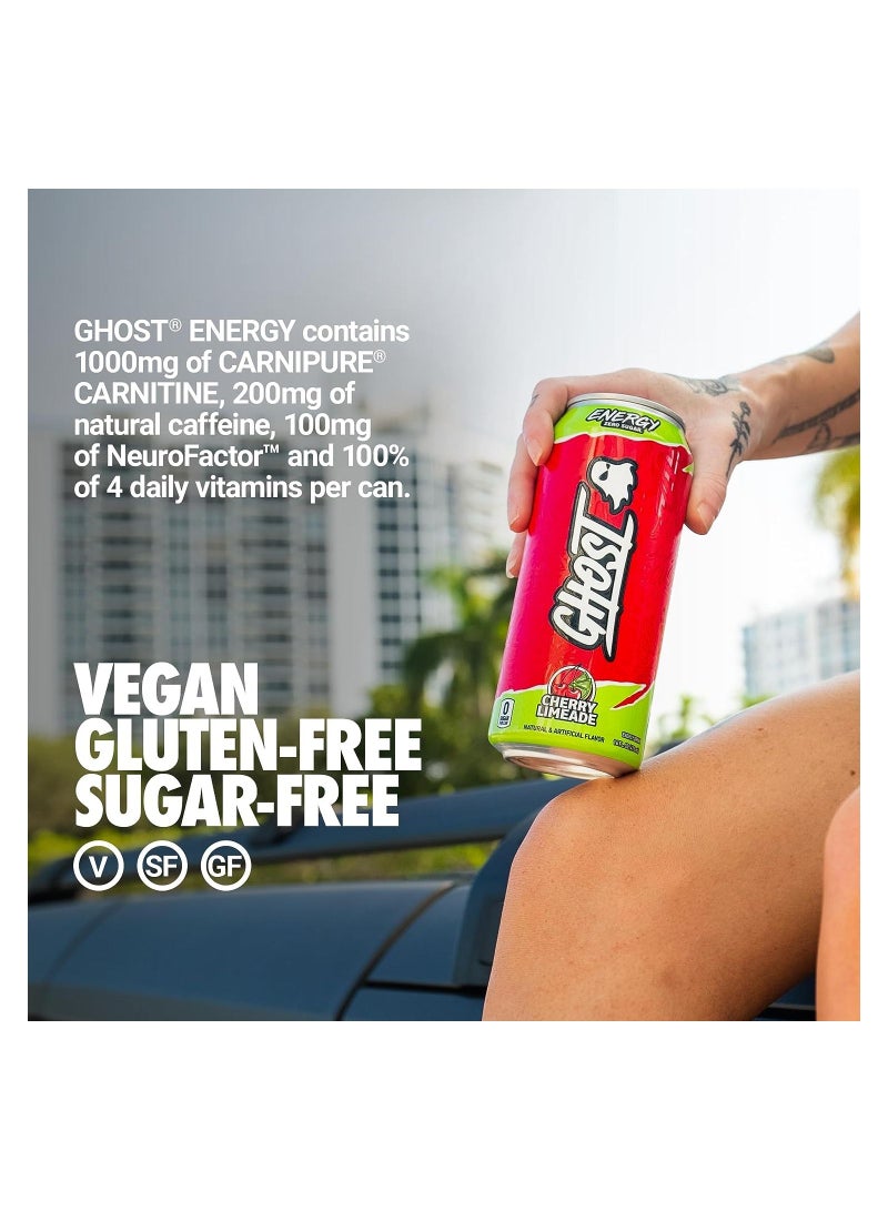 Energy Sugar-Free Energy Drink - 12-Pack, Cherry Limeade, 16oz Cans - Energy & Focus -200mg of Natural Caffeine, L-Carnitine & Taurine -Soy, Gluten-Free, Vegan