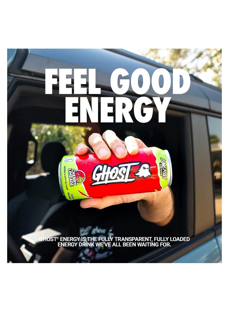 Energy Sugar-Free Energy Drink - 12-Pack, Cherry Limeade, 16oz Cans - Energy & Focus -200mg of Natural Caffeine, L-Carnitine & Taurine -Soy, Gluten-Free, Vegan