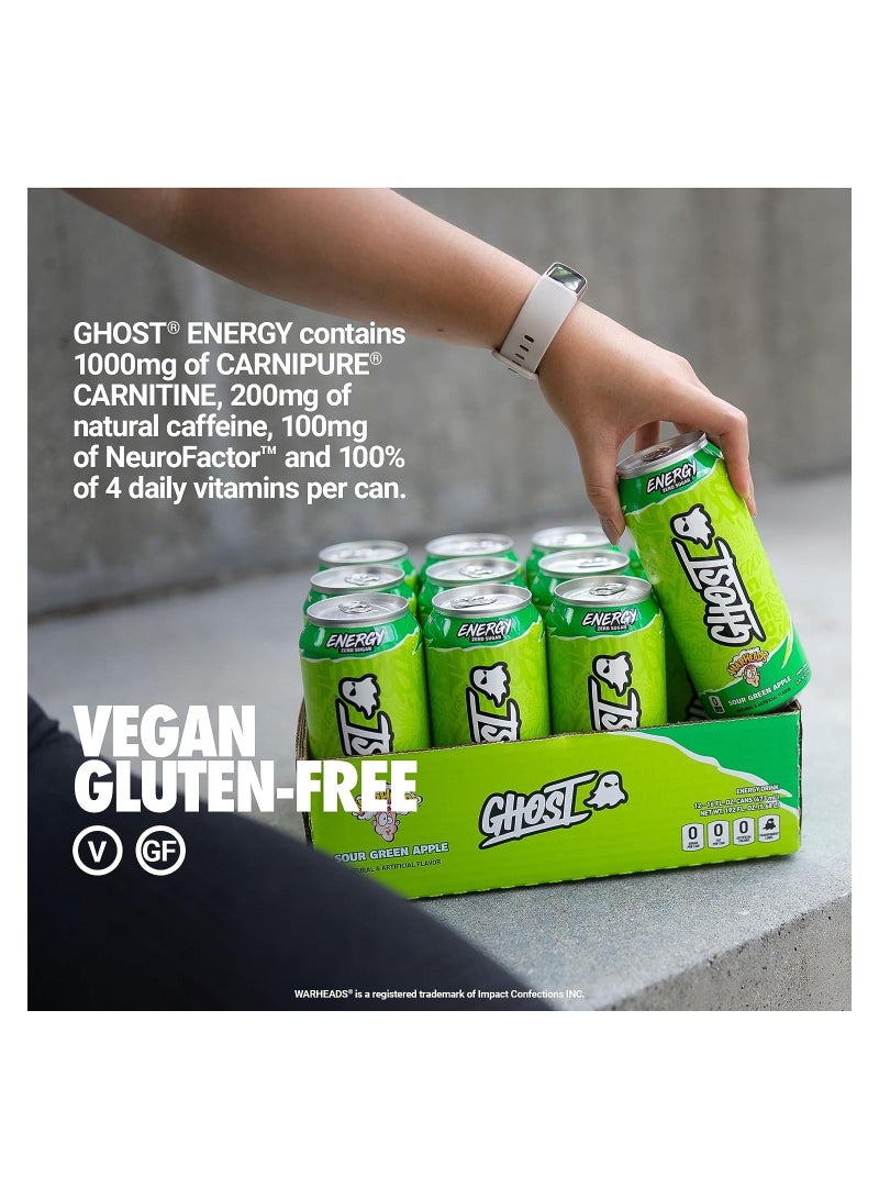GHOST Energy Drink - 12-Pack, Warheads Sour Green Apple