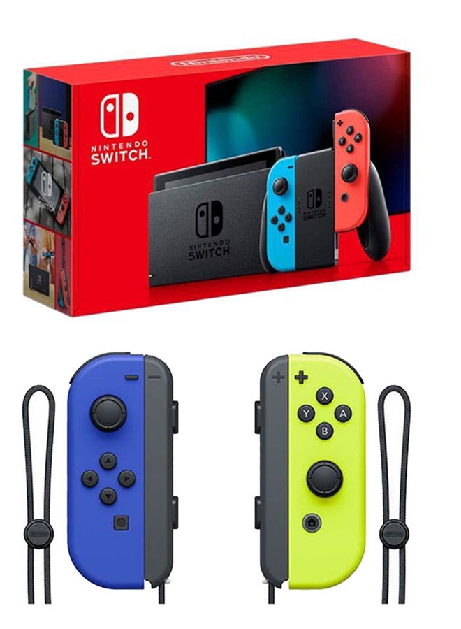Switch Console (Extended Battery) and Neon Blue and Red Joy‑Con With Extra Neon Yellow and Blue Joy‑Con