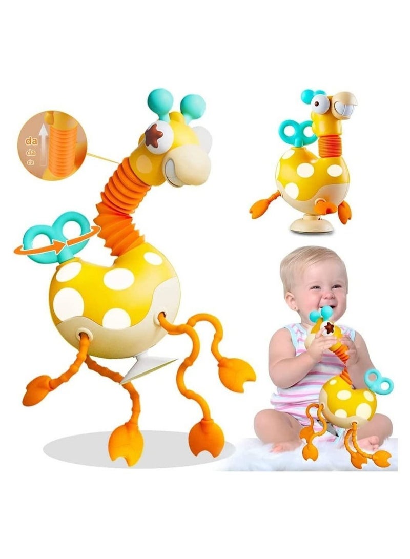 Baby Sensory Toys, Montessori Food Grade Silicone Pull String Activity Toy, Giraffe Toy with Twisting Clockwork & Neck Pop Tube for Fine Motor Skills, Travel Toys Babies, Infants Toddlers 18M+