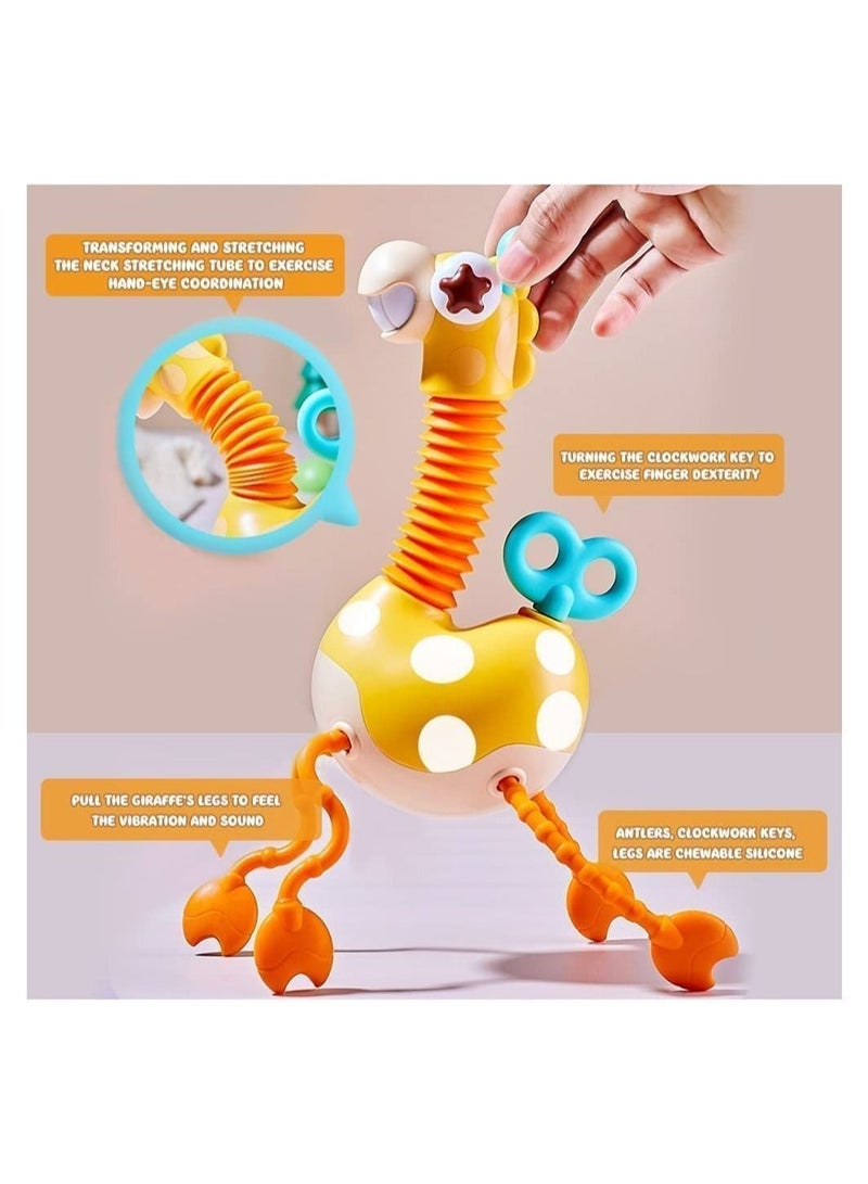 Baby Sensory Toys, Montessori Food Grade Silicone Pull String Activity Toy, Giraffe Toy with Twisting Clockwork & Neck Pop Tube for Fine Motor Skills, Travel Toys Babies, Infants Toddlers 18M+