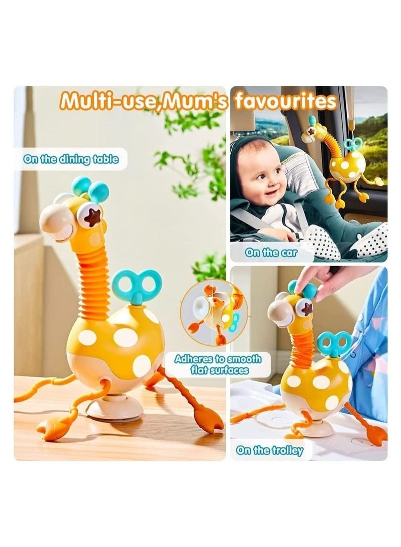 Baby Sensory Toys, Montessori Food Grade Silicone Pull String Activity Toy, Giraffe Toy with Twisting Clockwork & Neck Pop Tube for Fine Motor Skills, Travel Toys Babies, Infants Toddlers 18M+