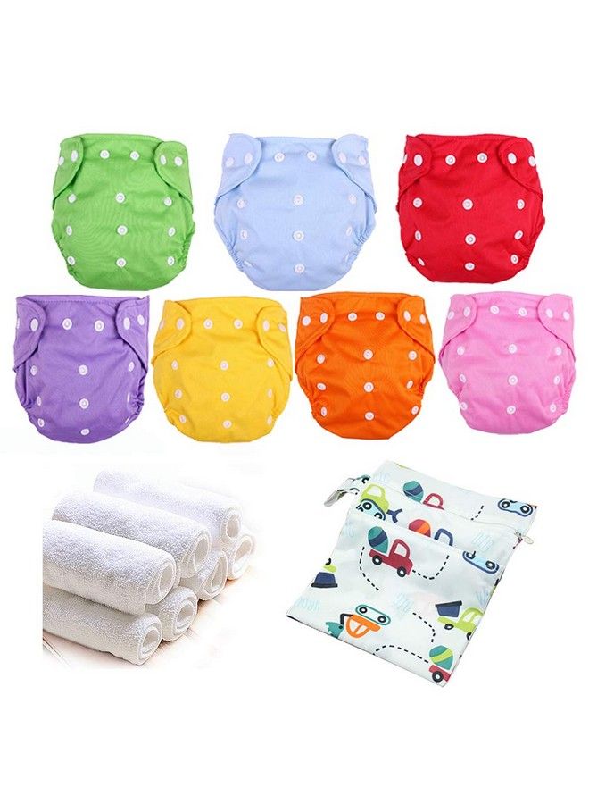 Baby Cloth Diapers Washable Reusable Diapers For Baby Girls And Boys One Size Adjustable 7 Pack With 7 Inserts And 1 Storage Bag