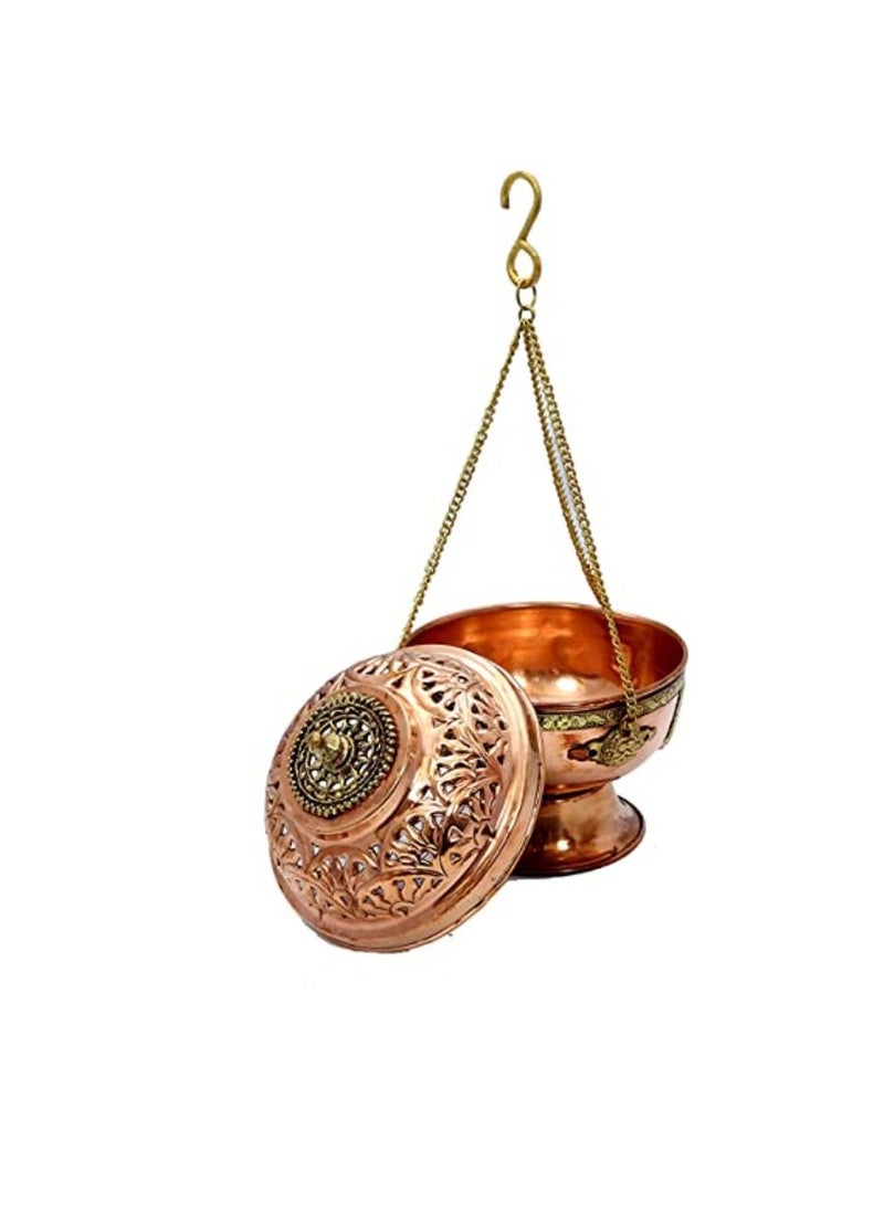 Tibetan Hanging Incense Burner Copper And Brass With Stones Hanging Burner