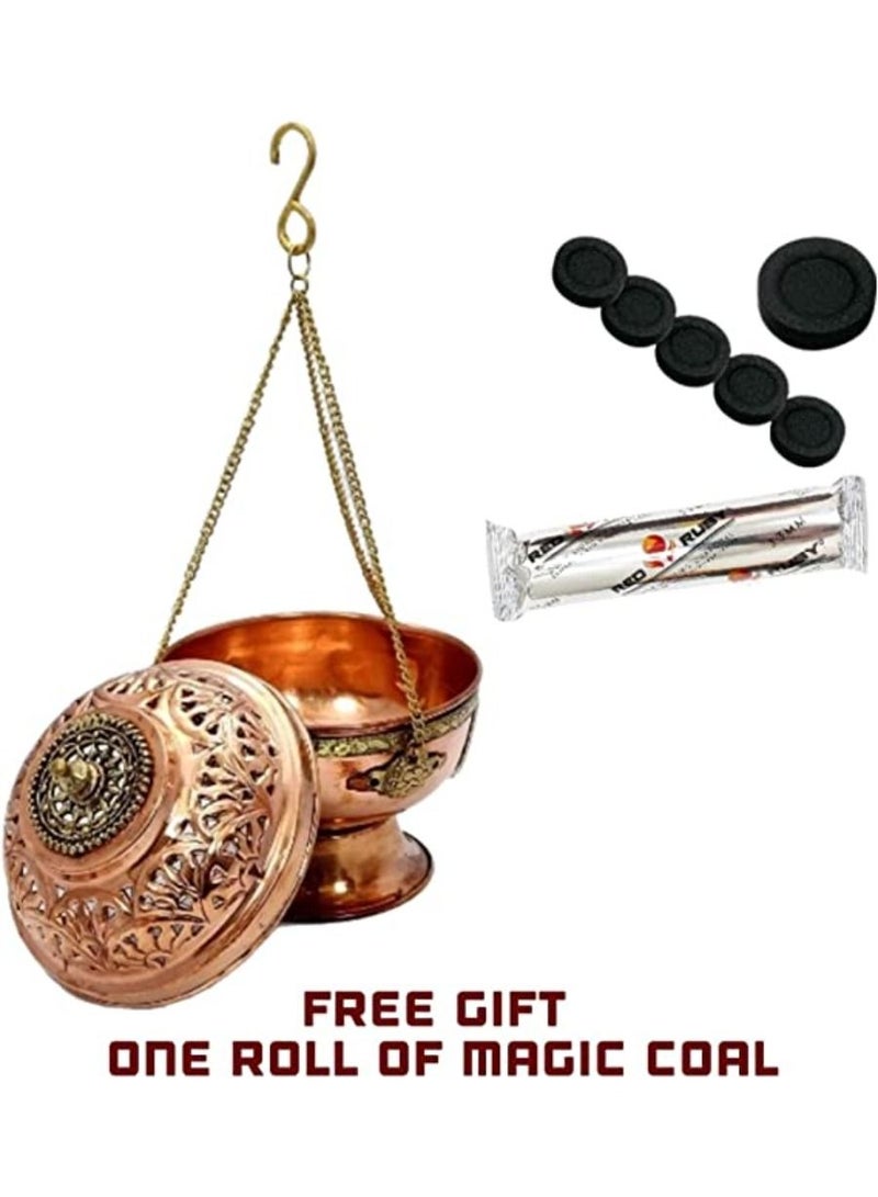 Tibetan Hanging Incense Burner Copper And Brass With Stones Hanging Burner