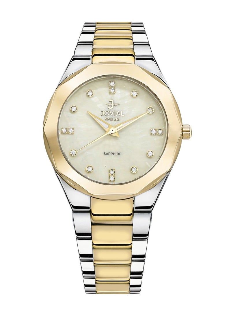 JOVIAL 4758 LTMQ 07E  Woman's Fashion, Analog Stainless Steel Band Watch, 36mm, Golden