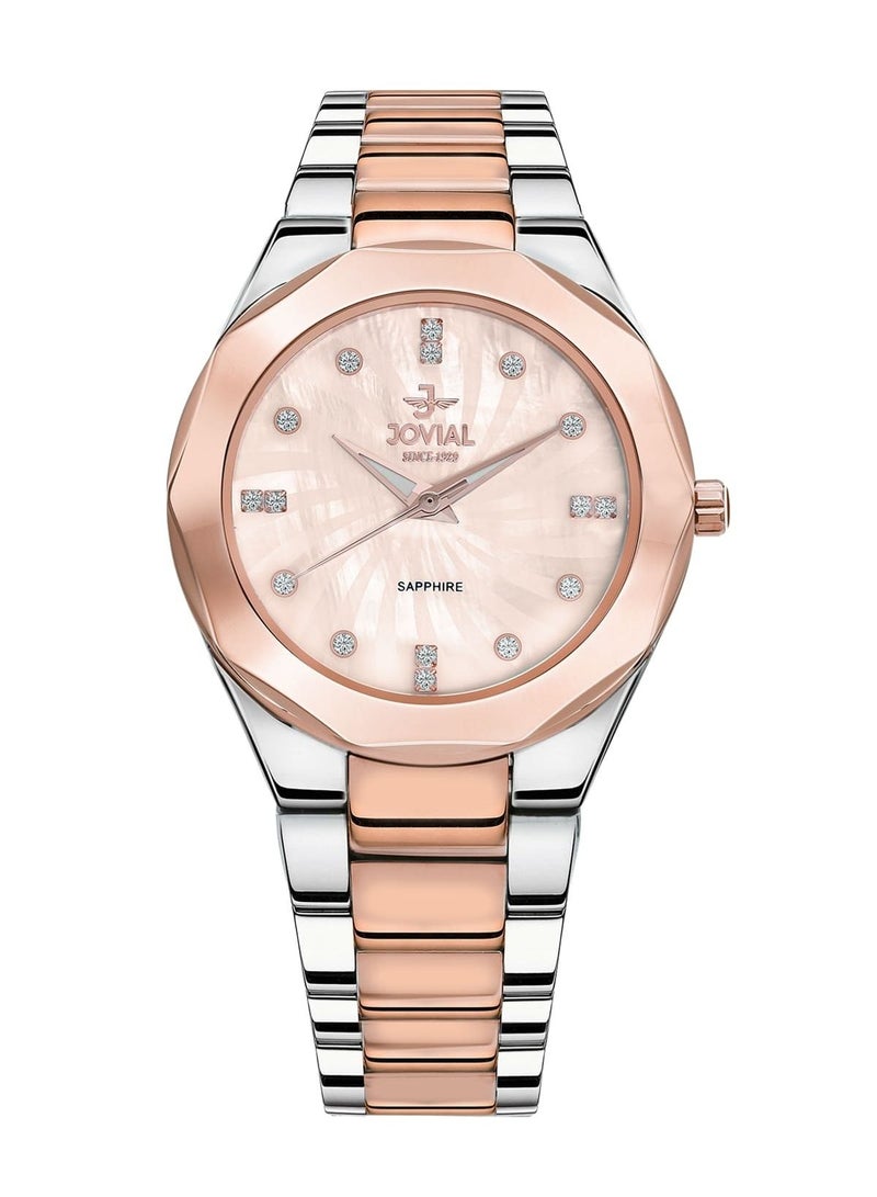 JOVIAL 4758 LAMQ 05E  Woman's Fashion, Analog  Stainless Steel Band Watch, 36mm, Rose