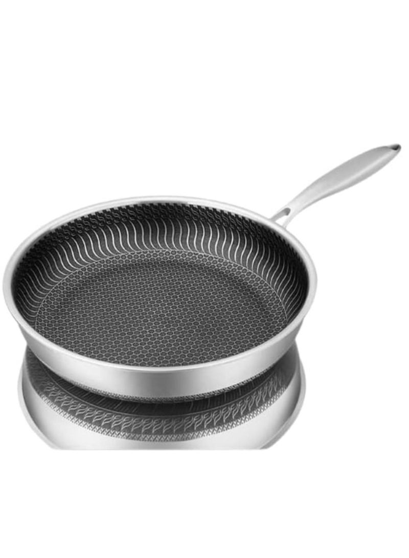 Deep heavy duty Deep fry pan vegetable fried chinese food fry pan stainless steel wok with handle non-stick frying pan honeycomb utensil safe pan without oil smoke(26cm, 304 stainless steel pot)