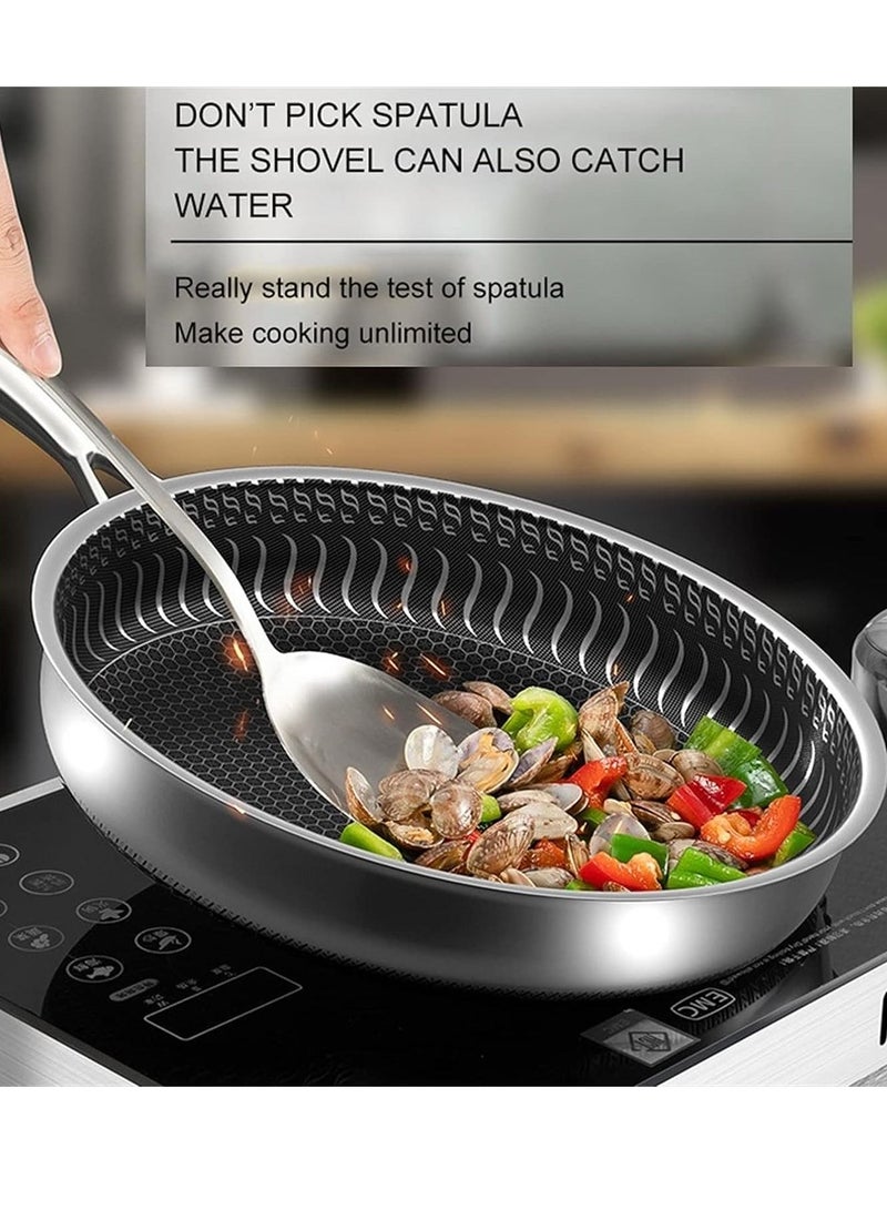 Deep heavy duty Deep fry pan vegetable fried chinese food fry pan stainless steel wok with handle non-stick frying pan honeycomb utensil safe pan without oil smoke(26cm, 304 stainless steel pot)