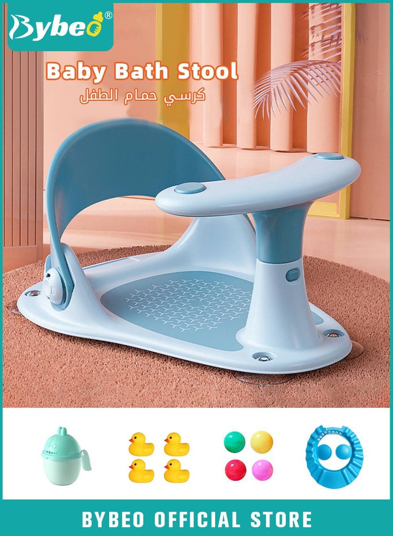 Baby Bath Seat – Infant Bathtub Portable Chair + Carry Bag – Compact and Foldable – Ultra Strong Suction Cups. Ideal Gift! (Blue)