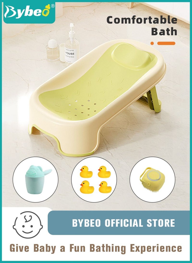 7 PCS Baby Bath Chair Infant Bather Support With Hair Washing Shampoo Cup + Brush + 4 Ducks For Newborn to Toddler Use in the Sink or Bathtub
