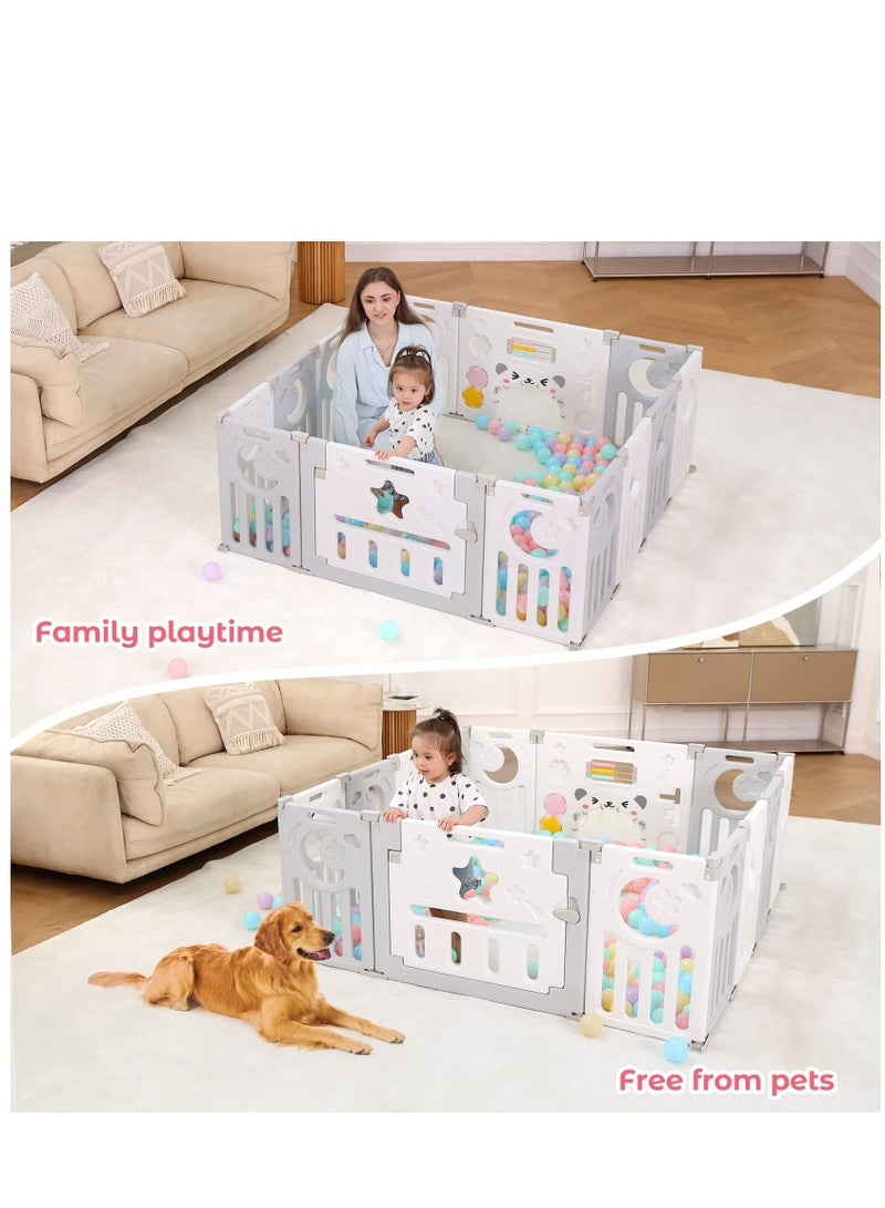 Baby Fence Safety Fence Foldable Activity Centre Safety Playground 14 Panels Dark Grey White