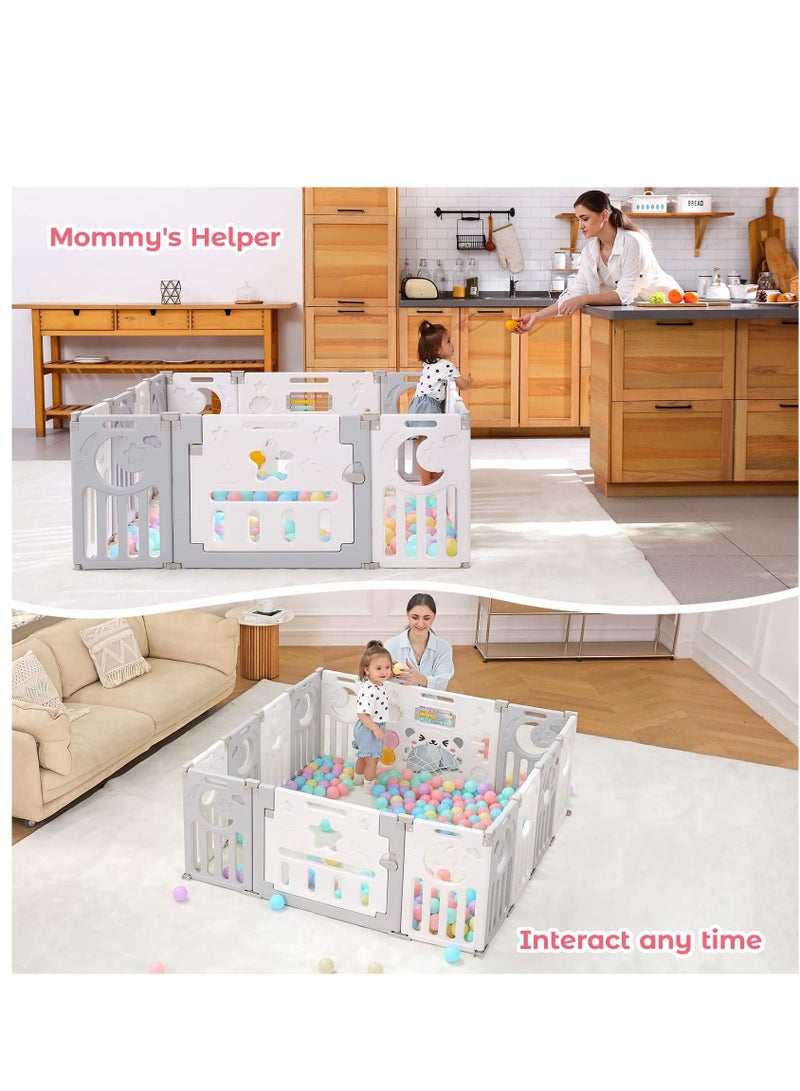 Baby Fence Safety Fence Foldable Activity Centre Safety Playground 14 Panels Dark Grey White