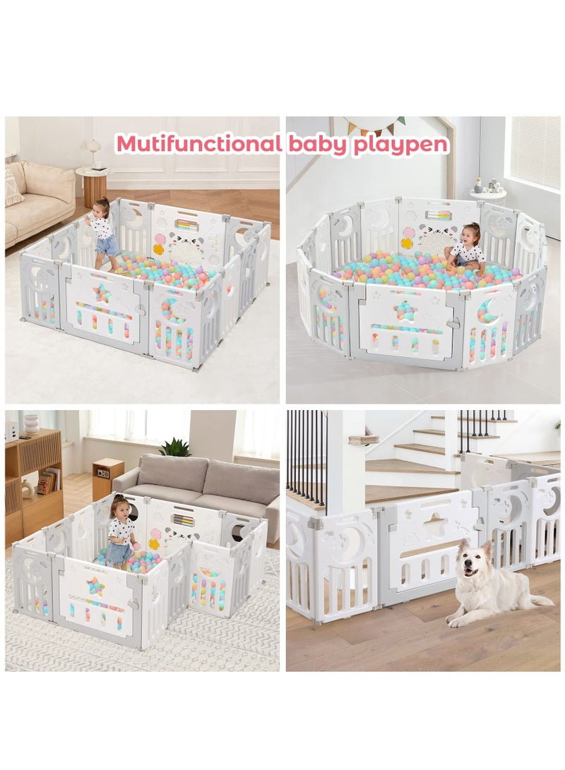 Baby Fence Safety Fence Foldable Activity Centre Safety Playground 14 Panels Dark Grey White