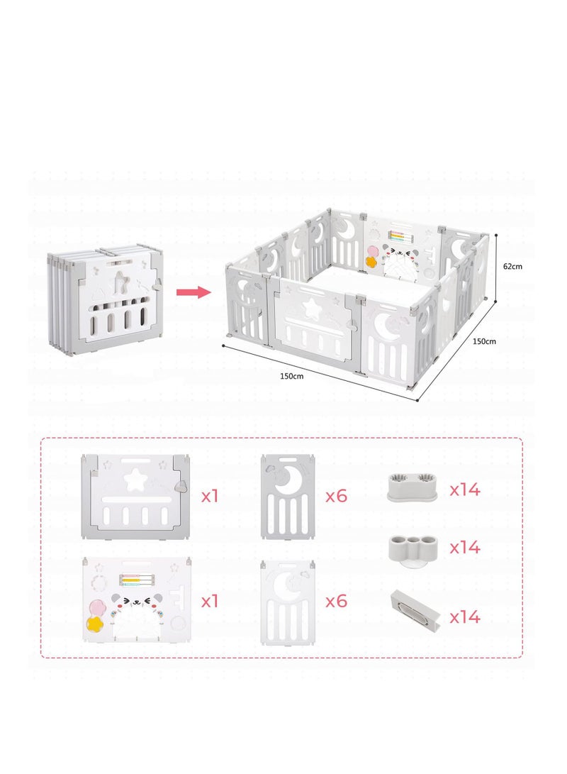 Baby Fence Safety Fence Foldable Activity Centre Safety Playground 14 Panels Dark Grey White