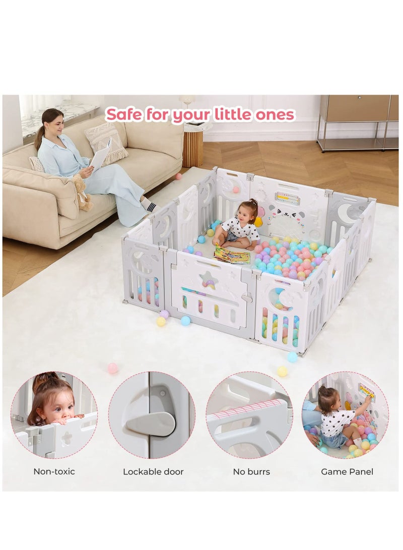 Baby Fence Safety Fence Foldable Activity Centre Safety Playground 14 Panels Dark Grey White