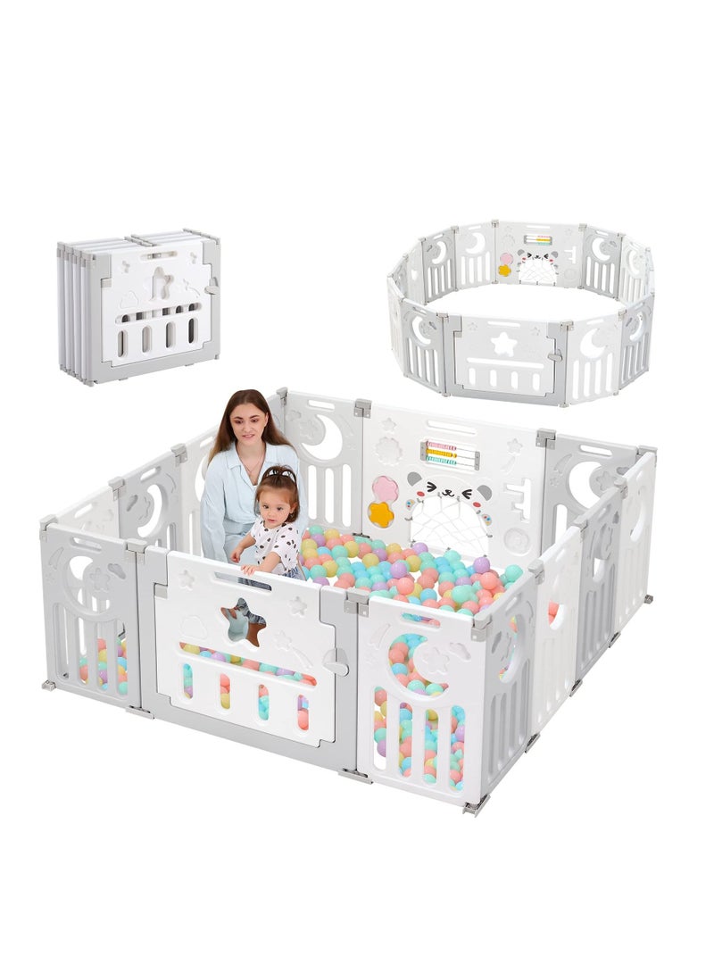 Baby Fence Safety Fence Foldable Activity Centre Safety Playground 14 Panels Dark Grey White