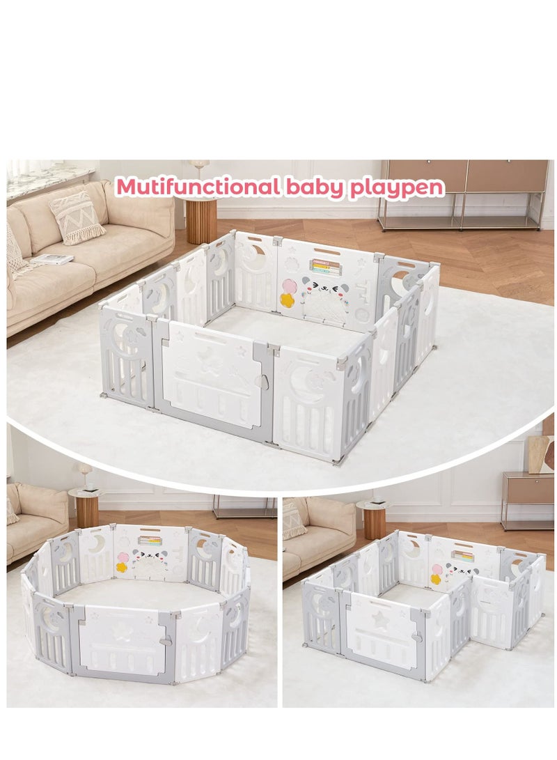Baby Fence Safety Fence Foldable Activity Centre Safety Playground 14 Panels Dark Grey White