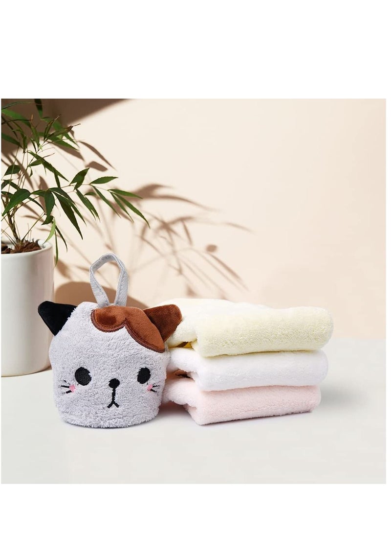 4 Pack Cute Hand Towels Bathroom Towels with Hanging Loop Children Hand Towel Animals Microfiber Coral Fleece Absorbent Hand Towel for Kitchen Bathroom Bedroom