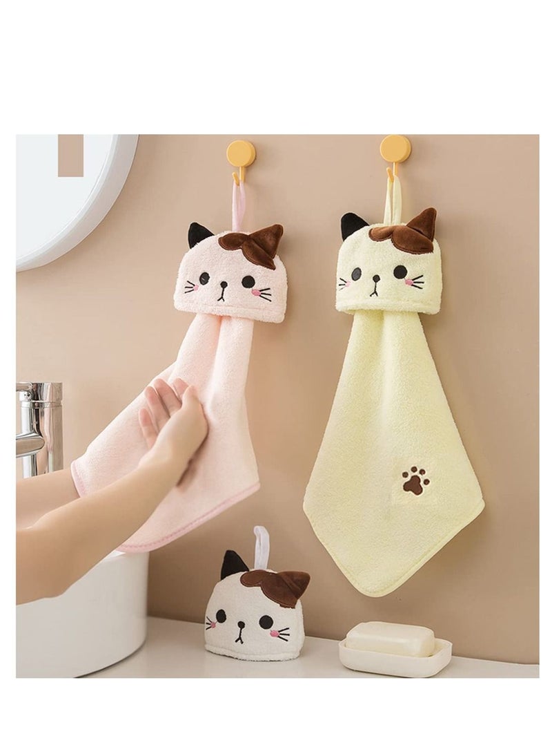 4 Pack Cute Hand Towels Bathroom Towels with Hanging Loop Children Hand Towel Animals Microfiber Coral Fleece Absorbent Hand Towel for Kitchen Bathroom Bedroom