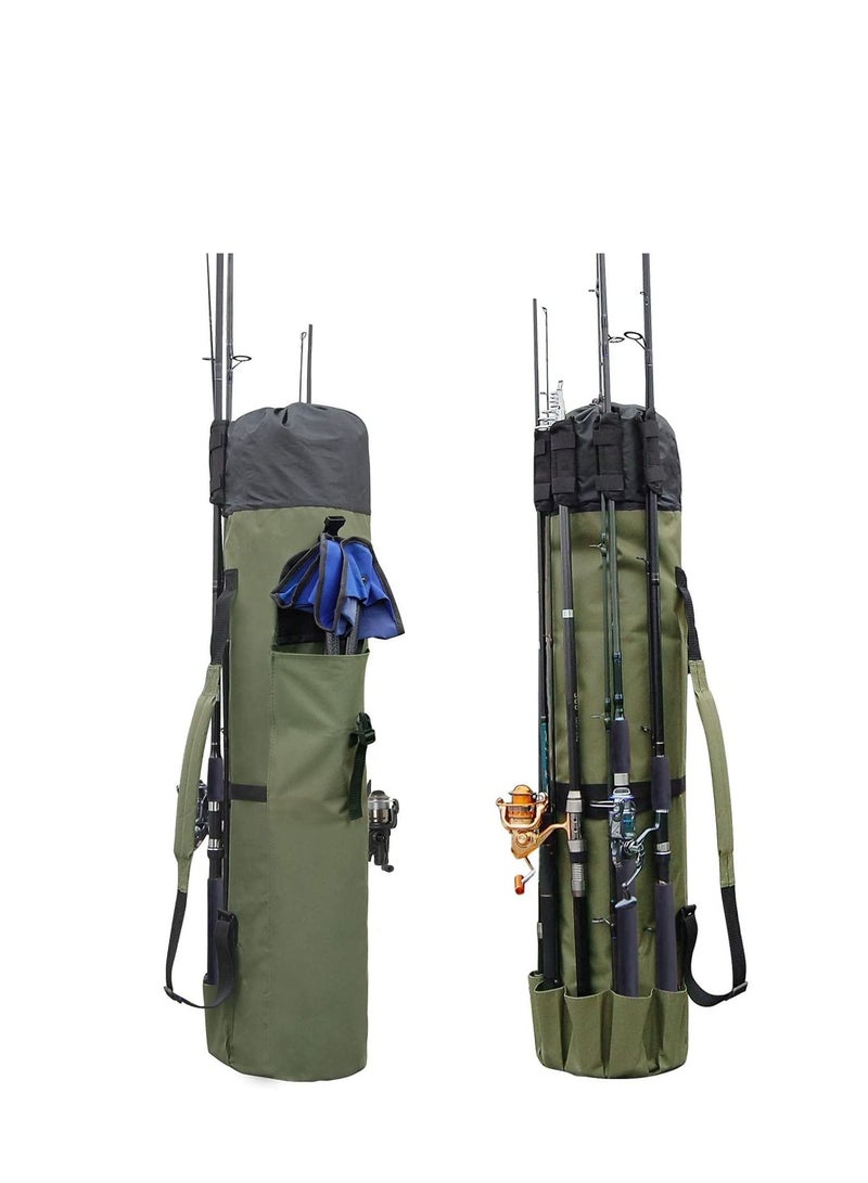 Durable Canvas Fishing Rod & Reel Organizer Bag Travel Carry Case Bag- Holds 5 Poles & Tackle