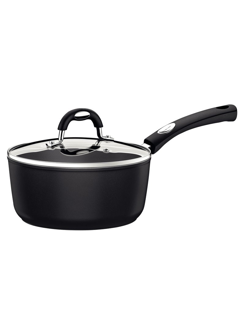 Monaco Induction 18cm 2L Black Aluminum Saucepan with Interior and Exterior Starflon Premium PFOA Free Nonstick Coating