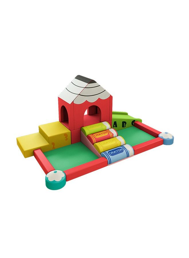 Crayon Castle Theme Children Soft Play Climb And Slide Combo Set In Preschool Playground