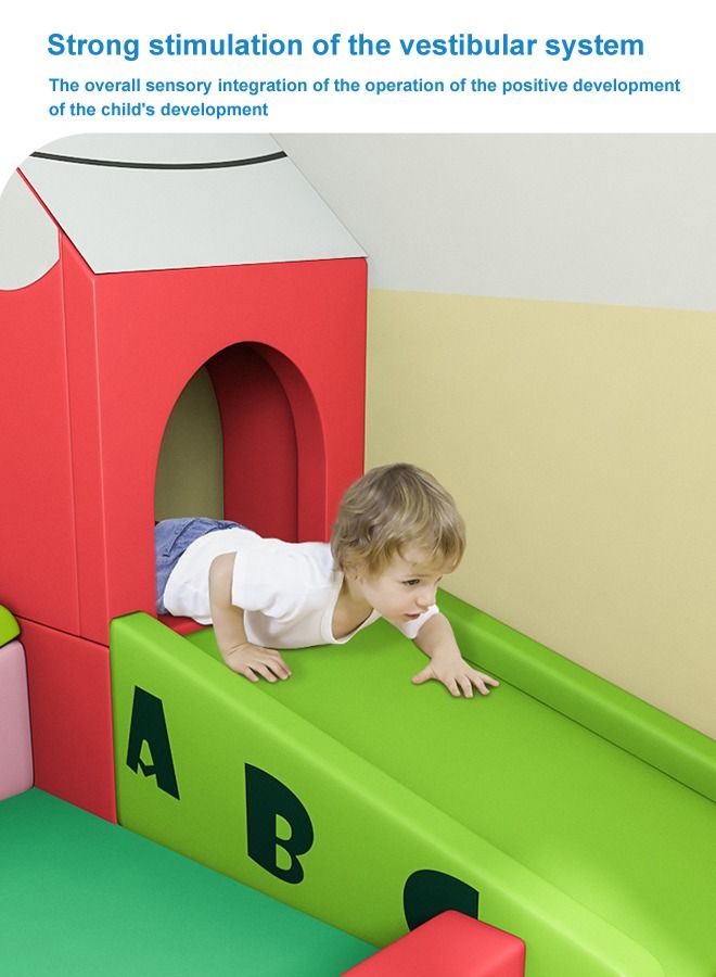 Crayon Castle Theme Children Soft Play Climb And Slide Combo Set In Preschool Playground