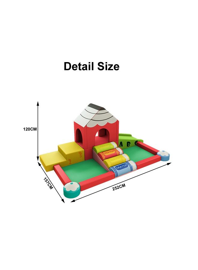 Crayon Castle Theme Children Soft Play Climb And Slide Combo Set In Preschool Playground