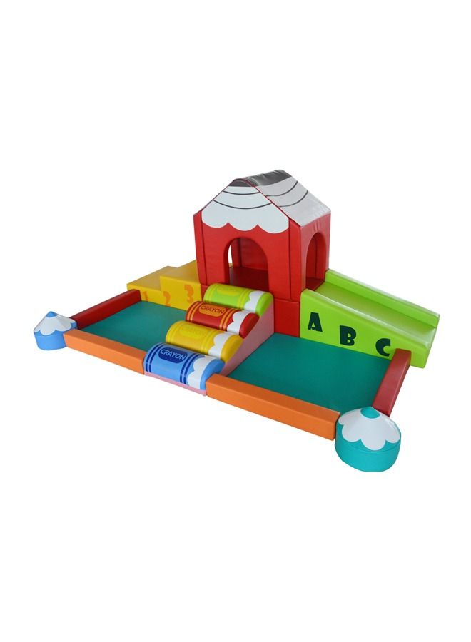 Crayon Castle Theme Children Soft Play Climb And Slide Combo Set In Preschool Playground