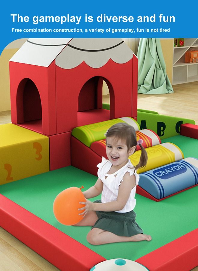 Crayon Castle Theme Children Soft Play Climb And Slide Combo Set In Preschool Playground