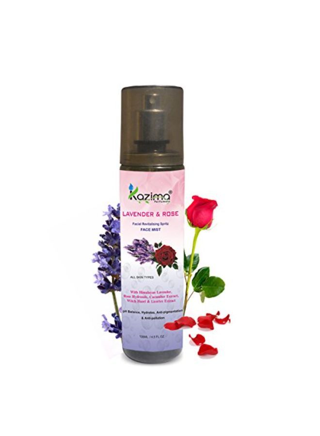 Lavender & Rose Revitalising Facial Spritz & Face Mist Toner For Fresh, Glowy Skin All Day Long - (No Sulfate, No Parabens, No Xanthan, No Mineral Oil), 135 Ml