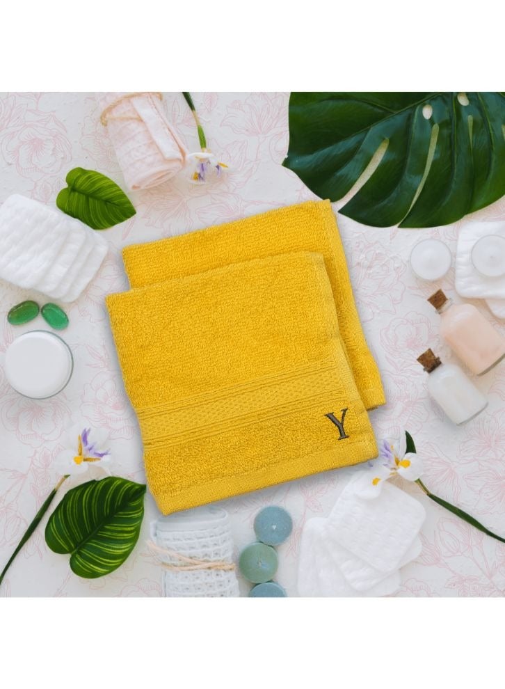 Daffodil (Yellow) Monogrammed Face Towel (30 x 30 Cm - Set of 6) 100% Cotton, Absorbent and Quick dry, High Quality Bath Linen- 500 Gsm Black Thread Letter 