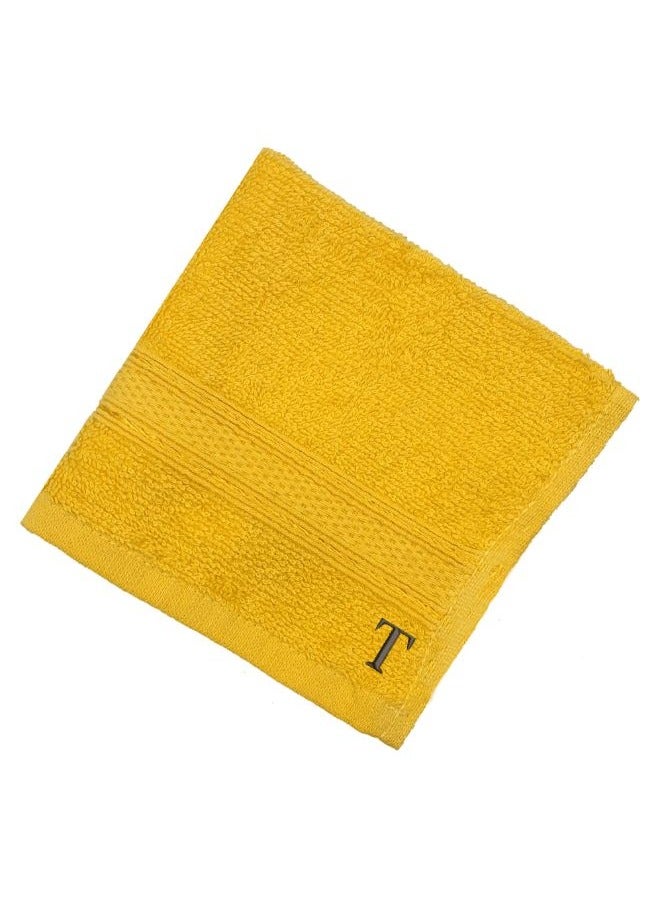 Daffodil (Yellow) Monogrammed Face Towel (30 x 30 Cm - Set of 6) 100% Cotton, Absorbent and Quick dry, High Quality Bath Linen- 500 Gsm Black Thread Letter 