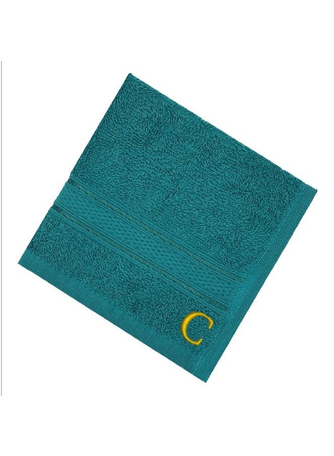 Daffodil (Turquoise Blue) Monogrammed Face Towel (30 x 30 Cm - Set of 6) 100% Cotton, Absorbent and Quick dry, High Quality Bath Linen- 500 Gsm Golden Thread Letter 