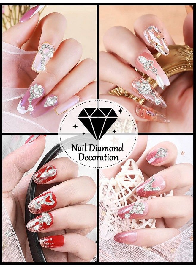 36 Pcs Luxury Nail Art Rhinestone Torokom 3D Dangle Nail Art Charms Gold Silver Heart Pearl Crystal Gems Nail Diamond For Girl Women Diy Nail Design Craft Jewelry Making