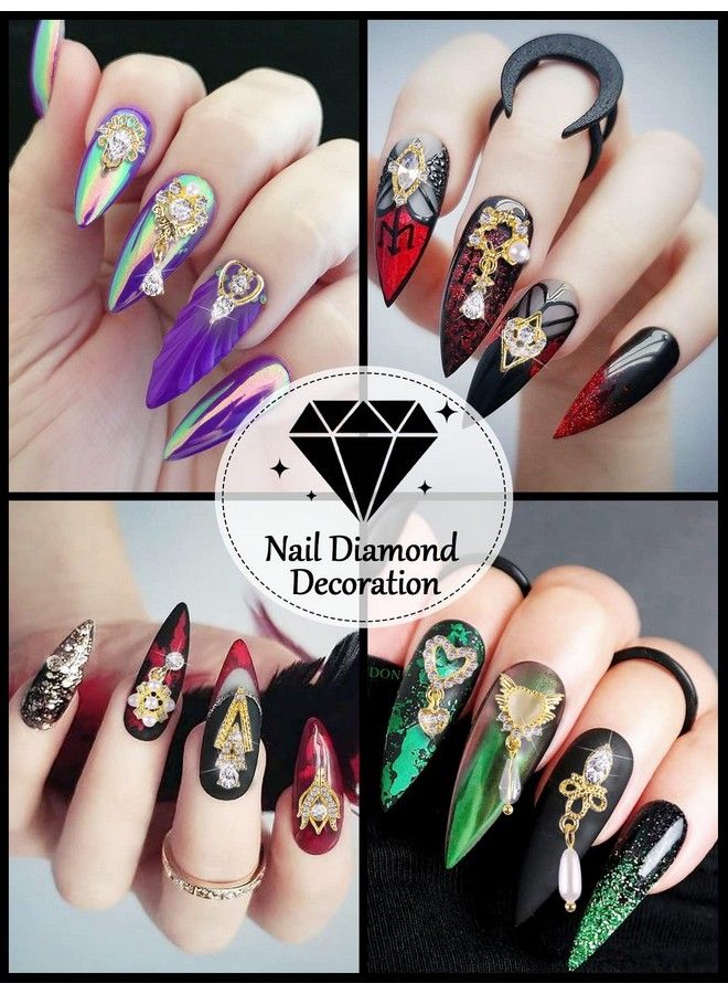 36 Pcs Luxury Nail Art Rhinestone Torokom 3D Dangle Nail Art Charms Gold Silver Heart Pearl Crystal Gems Nail Diamond For Girl Women Diy Nail Design Craft Jewelry Making