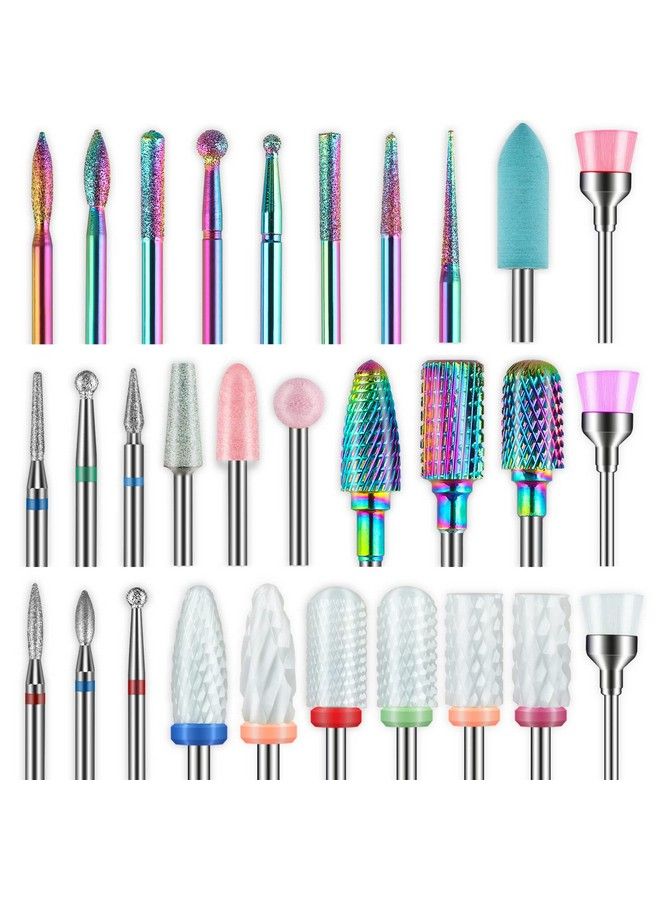 30Pcs Nail Drill Bits3/32 Inch Ceramic Drill Bits For Nails Sets Acrylic Diamond Cuticle Efile Carbide Remover Bits For Home Salon Acrylic Gel Nail Manicure Pedicure Tools(Come With 3 Cases)