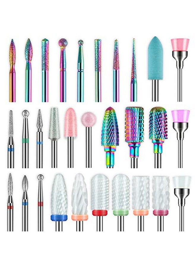 30Pcs Nail Drill Bits3/32 Inch Ceramic Drill Bits For Nails Sets Acrylic Diamond Cuticle Efile Carbide Remover Bits For Home Salon Acrylic Gel Nail Manicure Pedicure Tools(Come With 3 Cases)