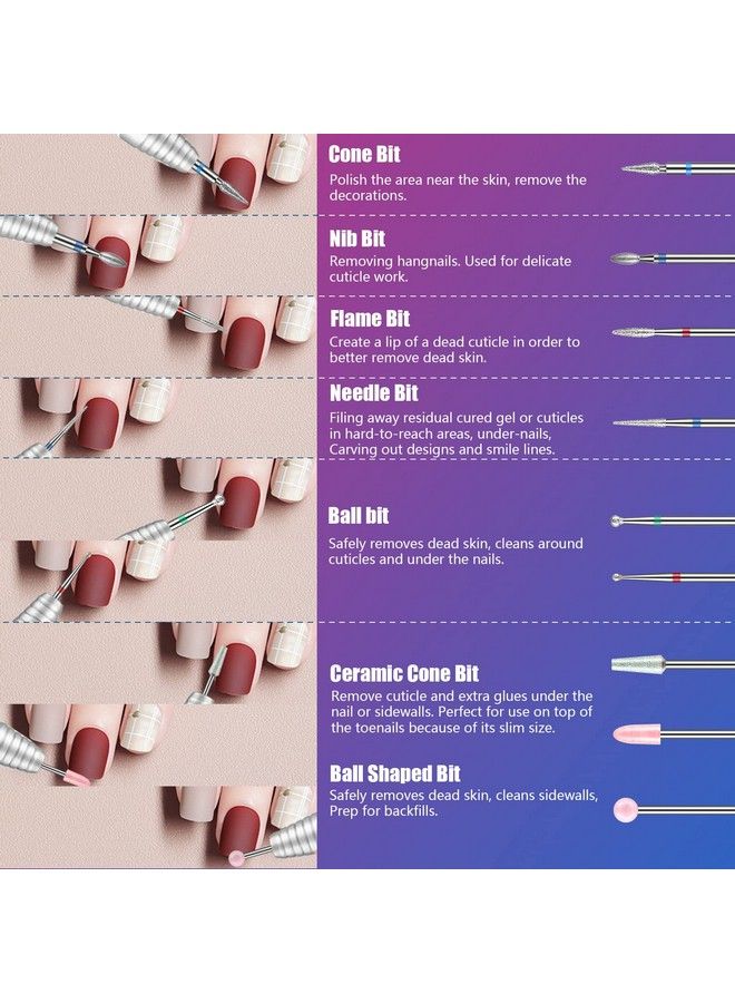 30Pcs Nail Drill Bits3/32 Inch Ceramic Drill Bits For Nails Sets Acrylic Diamond Cuticle Efile Carbide Remover Bits For Home Salon Acrylic Gel Nail Manicure Pedicure Tools(Come With 3 Cases)