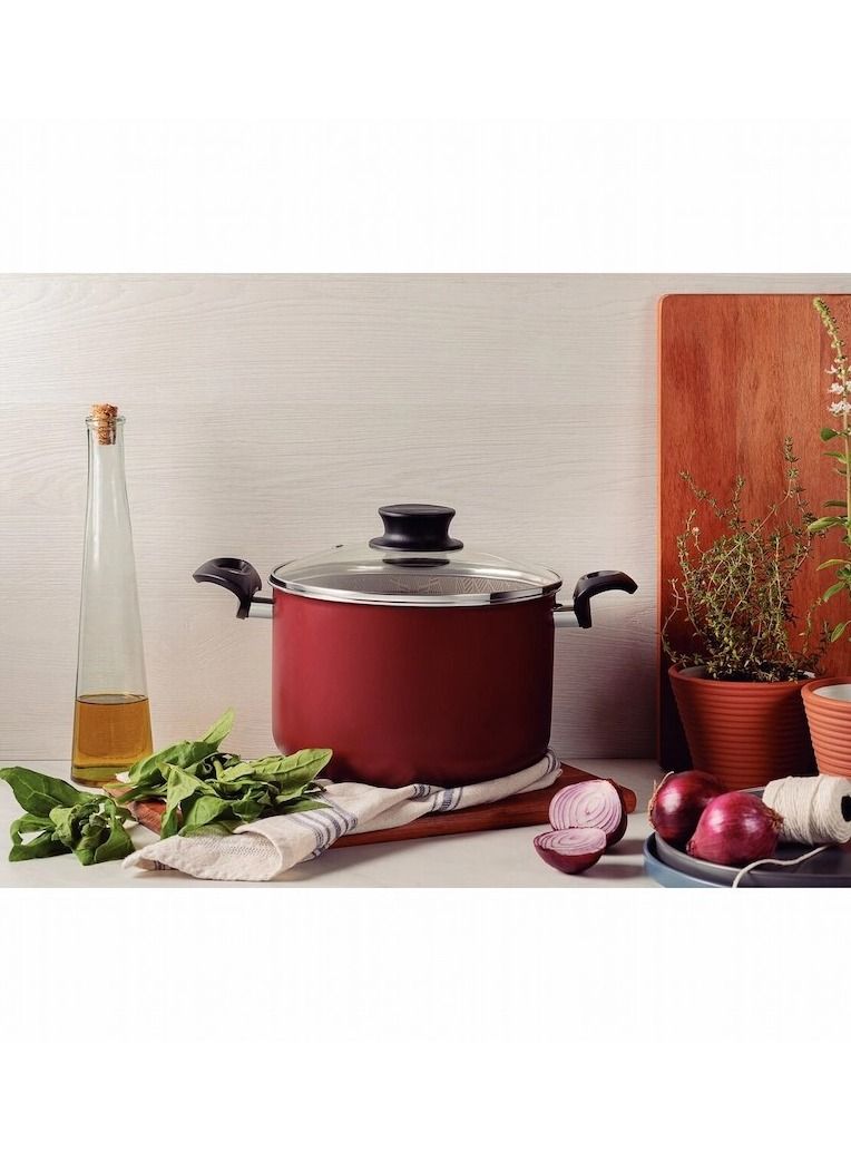 Since 1911,Made in Brazil- Paris Red Aluminum 26cm Stock Pot with Interior and Exterior Starflon Max Red PFOA Free Nonstick Coating,