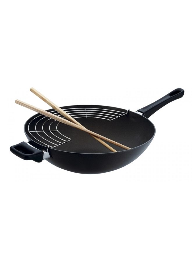 Classic Wok With Rack And Sticks Black 32cm