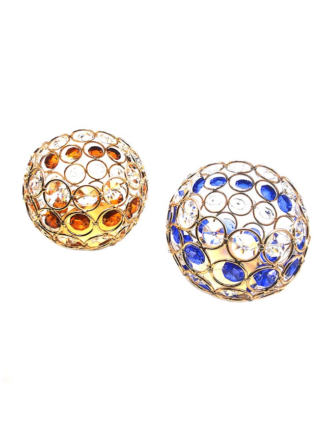 Pack Of 2 Crystal Round Hanging Candle Holder Gold/Blue/Orange 9x7cm