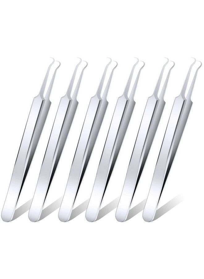 6 Pack Acne Pimple Blackhead Remover Tweezers Stainless Steel Acne Tweezers Curved Pimple Tweezers Extractors Tool For Blackhead Blemish Removalsilver Color