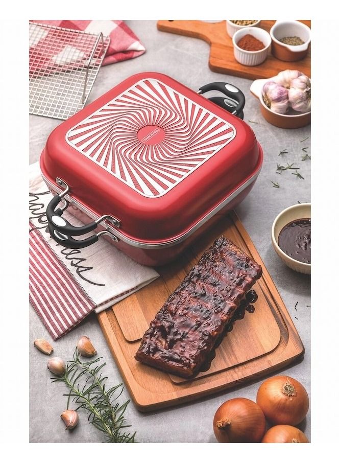 Since 1911,Made in Brazil- Lyon 360 6 Pieces Red Forged Aluminum Cookware Set with Interior Starflon High Performance PFOA Free Nonstick Coating