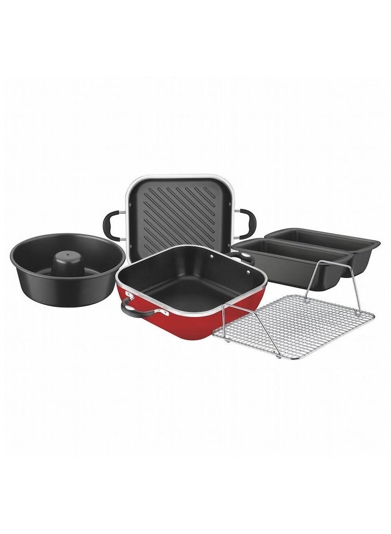 Since 1911,Made in Brazil- Lyon 360 6 Pieces Red Forged Aluminum Cookware Set with Interior Starflon High Performance PFOA Free Nonstick Coating