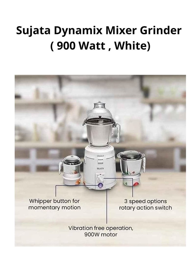 Sujata Dynamix Mixer Grinder 900 Watts 3 Jars White