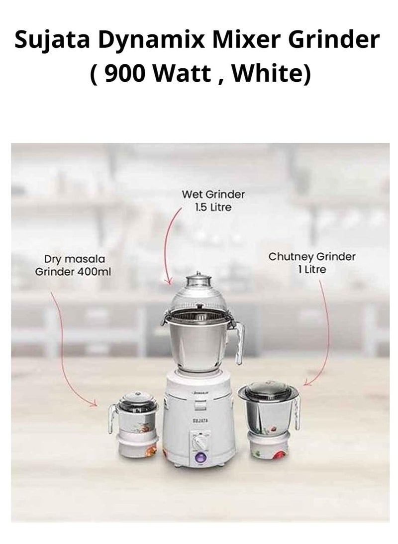 Sujata Dynamix Mixer Grinder 900 Watts 3 Jars White